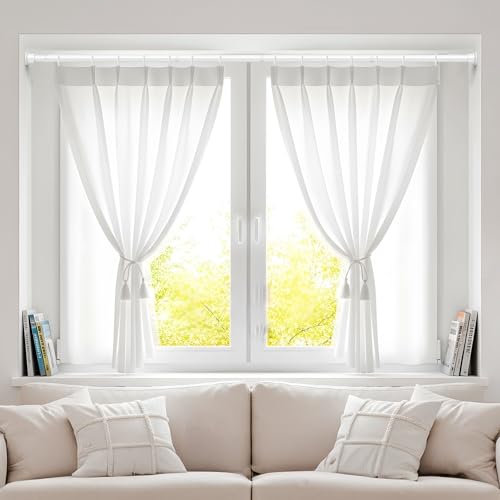 QINGYUN 4 Pack Tension Curtain Rod 30.5 to 62.8 Inch No Drilling, Adjustable Spring Tension Rod 7/8\" Diameter Non Slip, White Shower Curtain Rod for Windows, Bathroom, Doorway, Closet, Kitchen - Thumbnail 2