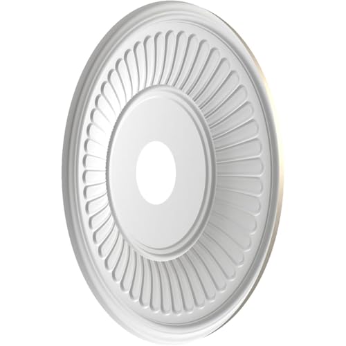 Image of Ekena Millwork CMP19BECSV Berkshire Thermoformed PVC Ceiling Medallion (Fits Canopies up to 8 3 /8 inch), 19 inchOD x 3 1 /2 inchID x 1 inchP, Metallic Silver Metallic