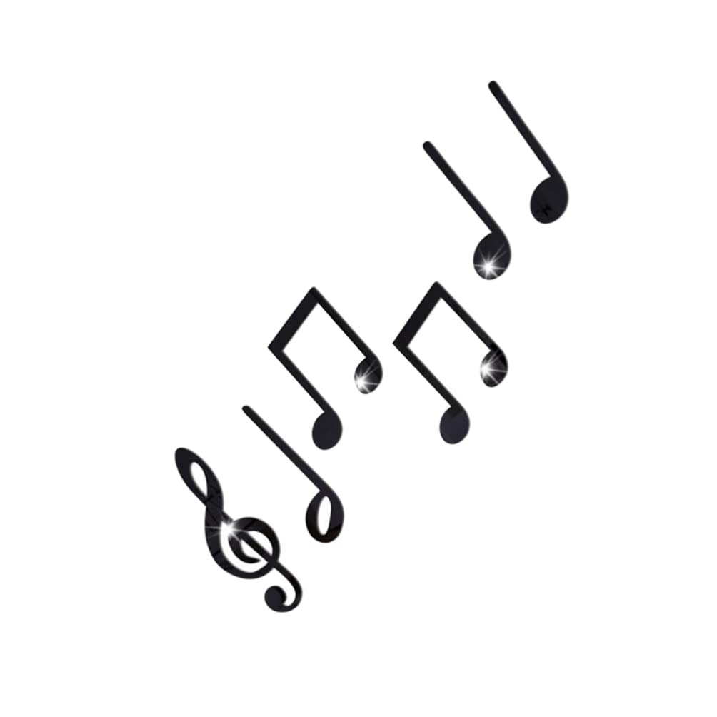 HEALLILY Trendy Home Decor 6pcs Acrylic Musical Note Wall Sticker Removable Music Note Wall Decal Adhesive Music Symbols Cutouts Wall Arts Mural for Music Concert Theme Party Black Decal Stickers