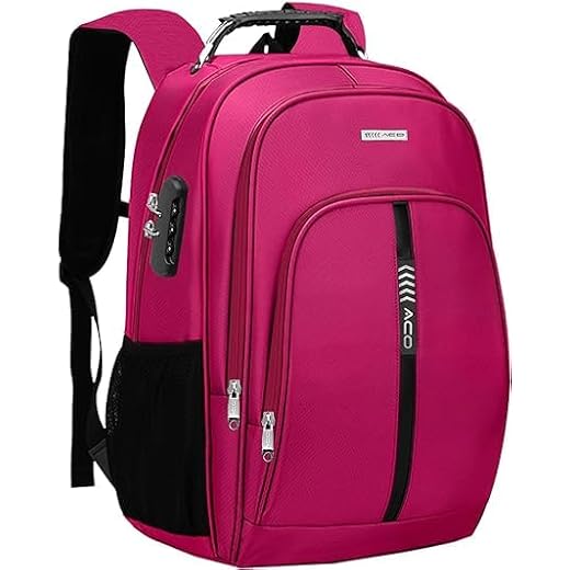 Mochila Bolsa Masculina Feminina Notebook Executiva Anti Furto Resistente à Água Escolar Faculdade Passeio Trabalho Viagem Cabo De Aço Saída Usb Saída Fone de ouvido (ROSA)
