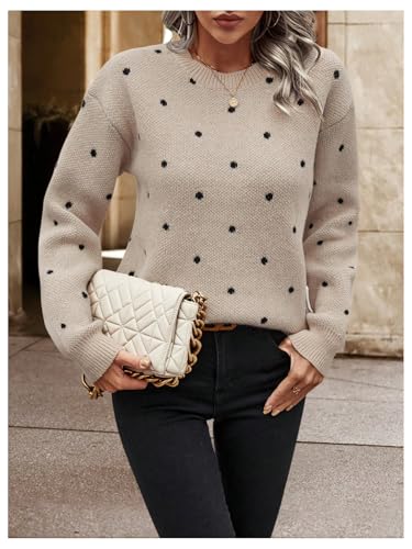 MakeMeChic Women's Polka Dots Sweaters Long Sleeve Round Neck Knitted Pullover Tops4