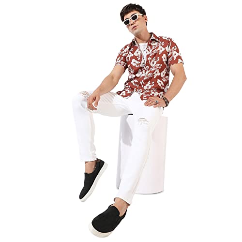 Image of CAHOOT Men's Button Up Shirt for Casual Wear | Regular Fit | Poly Lycra Shirt Crafted with Short Sleeve & Enhanced Stretch Comfort Fit for Everyday Wear