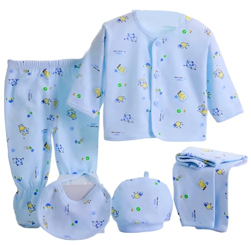 Image of First Kick Presents New Born Baby Summer Wear Baby Clothes 5Pcs Sets 100% Cotton Baby Boys Girls Unisex Baby Cotton /Summer Suit Infant Clothes First Gift for New Born Baby
