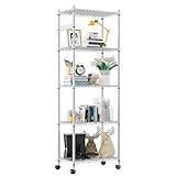 Devo Storage Shelf Metal Storage Shelves with Wheels, Stainless Steel Standing Shelf for for Kitchen, Laundry Room, (24' * 14' * 71', Silver)
