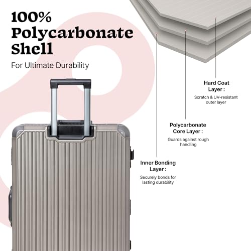 Image of Vertica Hard PC Trolley Luggage, Large Size, 100% Polycarbonate, Lightweight and Durable, Silent Wheels, Anti-Theft with Aluminium Frame, and 2 TSA Locks, 28-Inch, Granite Haze