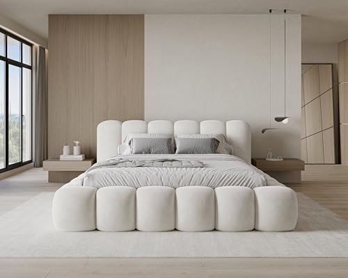Chilly. Design Lit Stone 180 x 200 - Lit Coffre Rembourré - 2 Personnes - Revêtement Élégant Tissu Velours Velluto Beige