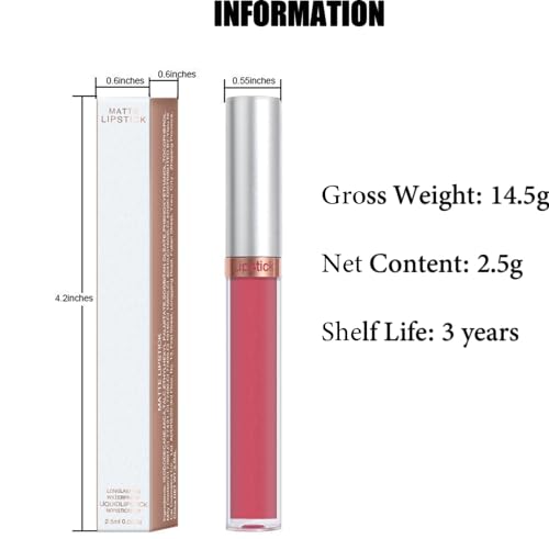 Lipstick Gloss Nude Velvet Matte Rose Pink Liquid, Elegant Waterproof Quick-Drying Non-Sticky Full-Coverage, Lipsticks for Women Long Lasting Matte Lipstick, Not Fade Matte Lip Gloss,Tinted Lip Balm - Image 5