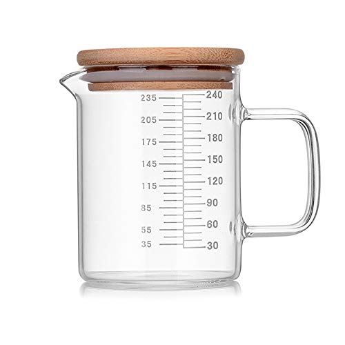 Taza medidora de cristal transparente de 240 ml / 350 ml para herramientas de medición, utensilios de cocción líquidos, accesorios de cocina (capacidad: 240 ml / 350 ml con tapa) (L1) Cover
