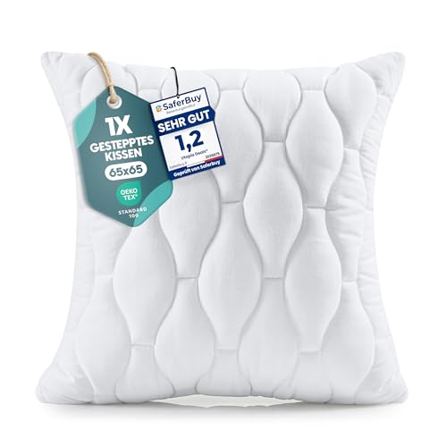 Utopia Bedding Kopfkissen 65x65 cm (1er Set) Gestepptes Kissen für Bett und als Dekokissen Kissenfüllung SofaKissen Zierkissen für Couch (Weiß)