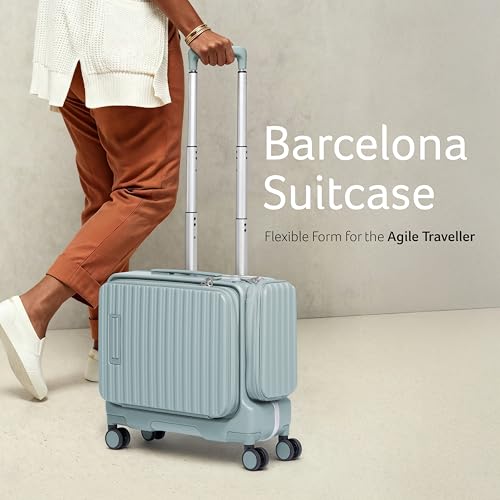 Image of Acer Barcelona Overnighter Suitcase, 19 inch Cabin, Recycled Polyester Material, Top Opening with Quick- Access Compartment, TSA Lock, 360 Degree Spin 8 Wheel, Blue