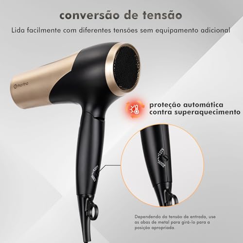 Secador de Cabelo, Equipado com Concentrador de Ar e Difusor, Voltagem Ajustável, 127/220V, 1200/180