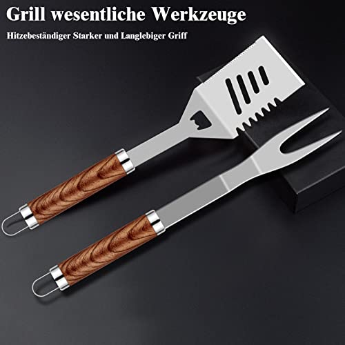Grilliance 38 Stücke BBQ Grillbesteck Set Edelstahl Grillzubehör für Männer Geschenk Geburtstag Hochwertiger Grillutensilien Set Koffer mit Grillkoffer und Grillmatte für Garten und Camping Braun 2