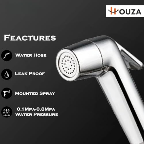 Image of HOUZA Complete Toilet Jet Spray Set - Modern Health Faucet with 1 Meter Leak-Proof Hose and Wall Mount Hook (Included) - Ideal for Daily Bathroom Hygiene and Cleaning