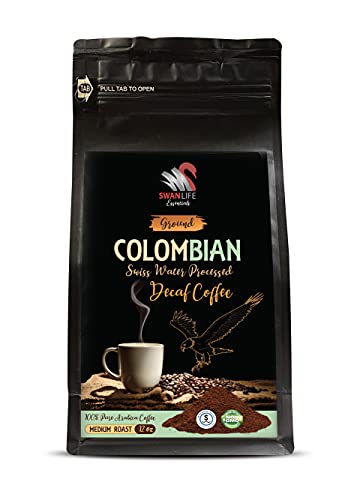 Colombian Decaffeinated Coffee - Decaf Colombian Ground Coffee - Medium Roast, 100% Pure Arabica, Swiss Water Processed, Non Gmo - Roasted Colombian Coffee, By Swan Life Essentials - 1 Bag (12 Oz) #TOP20