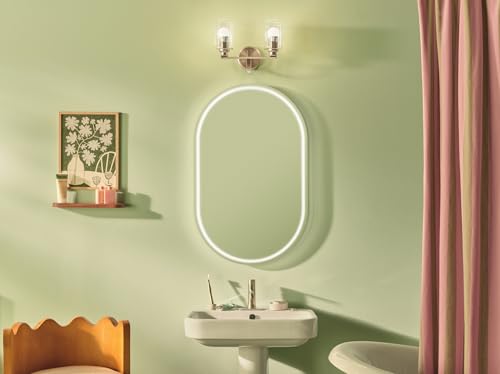 Image of Kichler Gioe 2-Light Vanity Light Fixture 14.25 inch Bathroom Light with Clear Fluted Glass in Champagne Bronze for Bathroom Vanity Over Mirror (14.25 inch W x 10.5 inch H), 55225CPZFLU