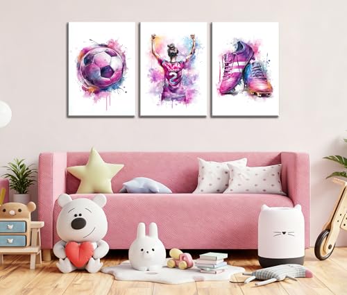 Image of Frimeeme Large Girl Soccer Canvas Wall Art, 16 x 24 Inch