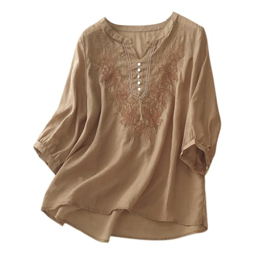 Blusa de lino bordada de estilo bohemio para mujer, estilo bohemio, campesino, ajuste holgado, estampado floral, blusas hippie con volantes para mujeres mayores, fiesta, talla grande, encaje, moda