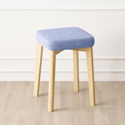 Tabouret de bar carré rembourré avec pieds en bois massif et tissu de lin pour cuisine de style...
