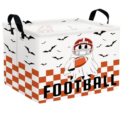 Image of Halloween Basket Gift Cute Ghost Parties Decor Kid Trick or Treat Basket for Boys and Girls Rectangular Storage Bin Box (Football Bat)