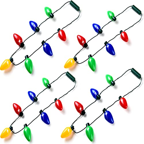 Julyglass Flashing Christmas Light Necklaces Led Light Bulb Necklace Blinking Holiday Light Up Necklace For Adults Kids Christmas Party Favors,4Pack #TOP15