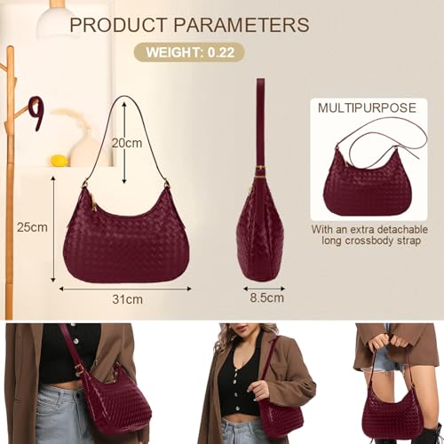 Shoulder Handbags for Women Crossbody Woven Leather Tote Shoulder Bag Purse Hobo Lightweight With Zipper Adjustable Strap2