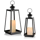 Staymoment Black Lanterns Decorative Indoor: Outdoor Front Porch Decor 12.6' &15' Set of 2 Modern Hanging Lanterns for Table Centerpieces Mantle Fireplace Decoration