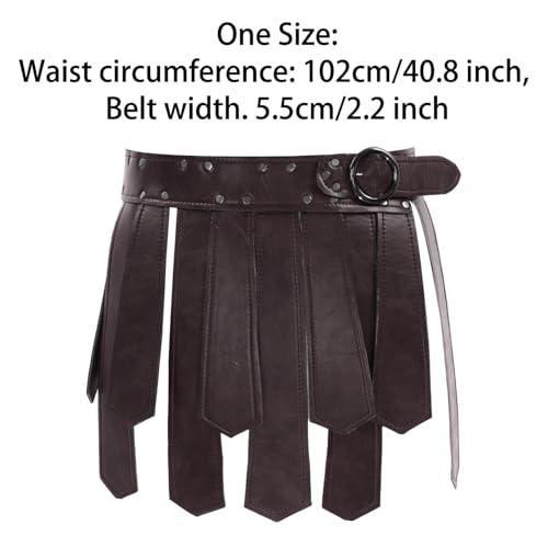 FEESHOW Medieval PU Leather Fringe Waist Belt Punk Adjustable Viking Knight Belt Tassel Skirt Waistband3
