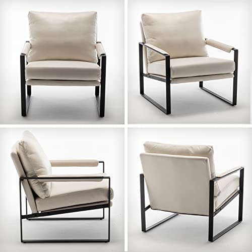 Sillón moderno de piel sintética beige miniatura 7