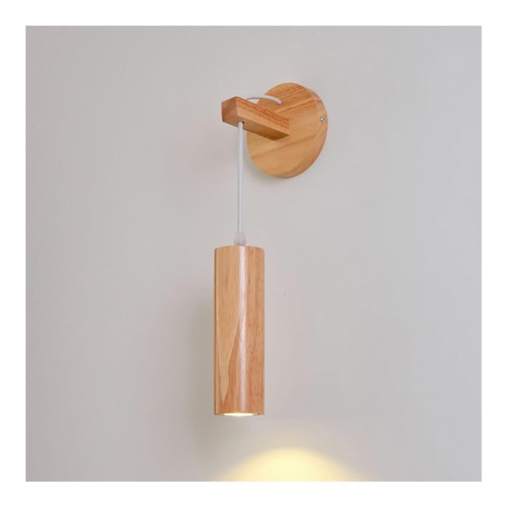 SXECAEPS Indoor Led Wall Lamp Wooden Cylindrical Sconce Wood Modern Nordic Interior Lantern for Bedroom Bedside Living Room Study Corridor Entryway Restaurant Mounted Lamp(S)