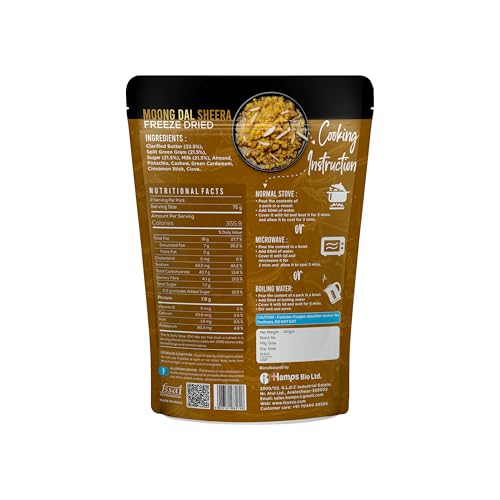 Image of FzyEzy Freeze-Dried Moong Dal Sheera | Instant Gourmet Delight Traditional Indian Dessert | Ready-to-Eat | Instant Meal | Indian Cuisine | Delicious & Convenient Snack or Dessert | 150gm