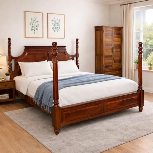 Image of Wudniture Solid Sheesham Wood 6x4 Poster Bed Without Storage | Wooden Single Bed Cot for Home, Bedroom & Hotel | Premium Finish