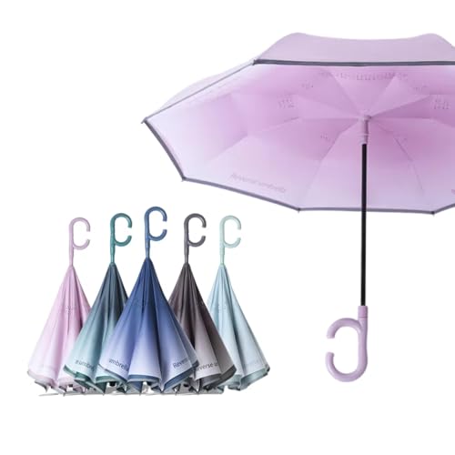 [UreUtuKu] 逆折り式傘 逆さ傘 自動開閉 ワンタッチ 逆さま傘 108cm 傘 濡れない傘 逆さ 自立する傘 長傘 さかさ テフロン撥水 レディース メンズ 大きい おしゃれ 自動開式 晴雨兼用 便利 手離れC型手元 (パープル)