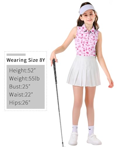 Image of Soneven Girls Sleeveless Polo Shirts Button UP Golf Tennis T-Shirts with Collared Quick Dry Tank Tops for 4-14 Years