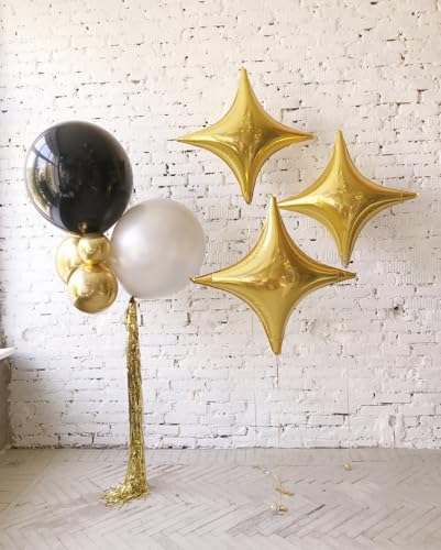 Image of Gold Star Balloons,12Pcs Four Angle Star Foil Balloons,26Inch and 10Inch Gold Quadrangle Helium Balloon for Birthday Graduation Anniversary Baby Shower Wedding Party Decorations | 26Inch and 10Inch Gold Quadrangle Star Helium Balloon for Birthday New Year Eve Graduations Wedding Party Decorations