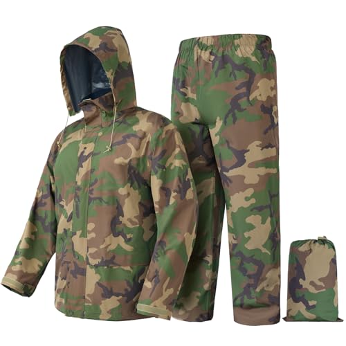 Image of LOOGU Men's Rain Suit - Rain Gear for Men Waterproof, Lightweight Rain Coat, Breathable Mens Rain Jackets Hood and Pants