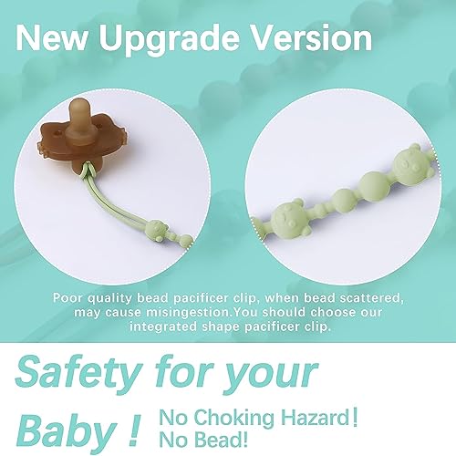 Pacifier Clips, SYOSI Silicone Pacifier Holder with One-Piece Beads for Baby Boys and Girls Teething and Newborns, Applies to Car Seat Toy, Teether Toy, High Chair, Stroller Accessories, 4 Pack