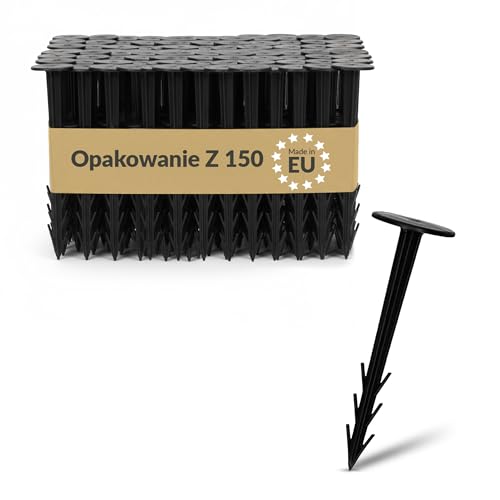 BAKOKI Kotwa gruntowa z tworzywa sztucznego, 150 x – śledzie odporne na promieniowanie UV, żebrowana konstrukcja i haczyki, szeroka główka, idealna do włókniny przeciw chwastom, geowłókniny, mulczu