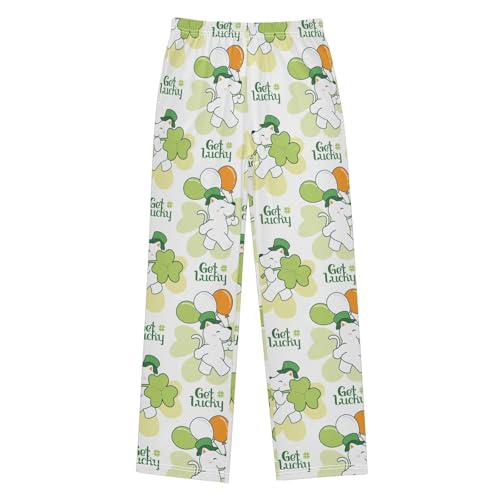 Bear Got Lucky Clover Boys Long Pants Soft Trousers Elastic Waist Kids Lounge Bottoms with Pockets S-XL