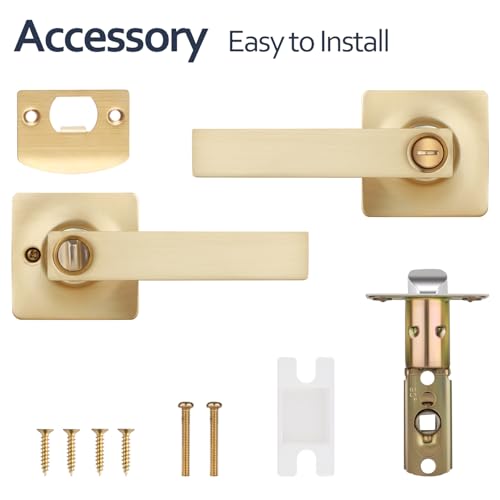 EHOMEWARE 6 Pack Brushed Brass Door Handles Bed or Bath Door Levers, Gold Door Handles for Interior Door Use, Reversible Handing by EHOMEWARE - Image 9