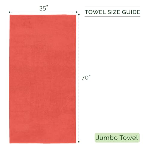 Image of Elegant Comfort 100% Turkish Cotton 4 Lines Viscose Stripe Jumbo Bath Towel - Hotel Spa Quality Extra Large 35 x 70 Inch Bath Towel Ultra Soft, Super Absorbent Quick Dry Large Bath Towel, Coral