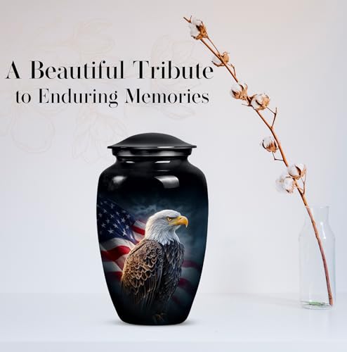 Image of American Flag Eagle Urn for Ashes Adult Male, Patriotic Funeral Urns for Human Ashes Adult Female, Black Military Urn for Ash Mom & Dad (Large, 10 Inch)