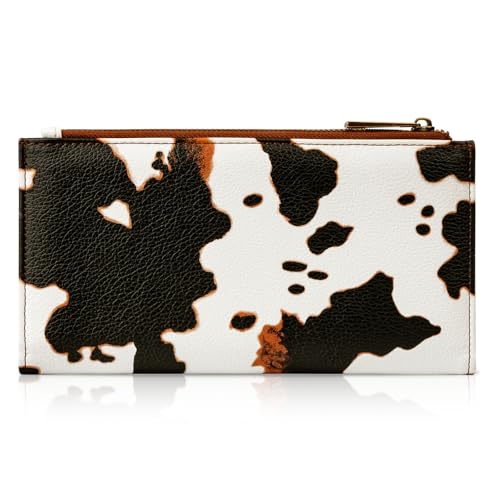 Western Wallet Cow Printed Wallets Women for Cash, Credit Card Ladies Leather Womens Slim Wallet with Zipper Gifts Brown4