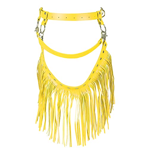 Woman Body Harness Adjustable Dance Clothing Accessories Leg Waist Tassel Gothic Punk Belt (Bright yellow)3