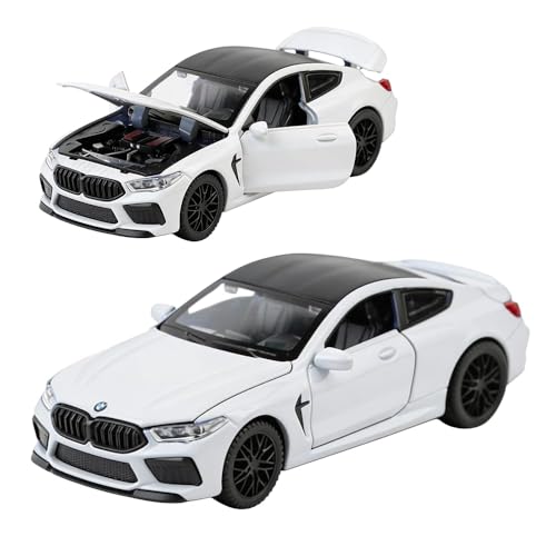 Image of Model Car Exclusive Alloy Metal Pull Back Die-cast Car Metal Pullback Toy car with Openable Doors & Light Music Best Gifts Toys Kids (1:32 Scale B-M-W M8 - White)