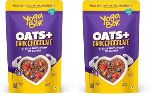 Image of Yogabar Dark Chocolate Oatmeal 400g - Gluten Free Whole Oatmeal for Breakfast - Healthy Breakfast Cereal with High Protein Oats - Healthy Dessert Pudding - (Pack of 2)