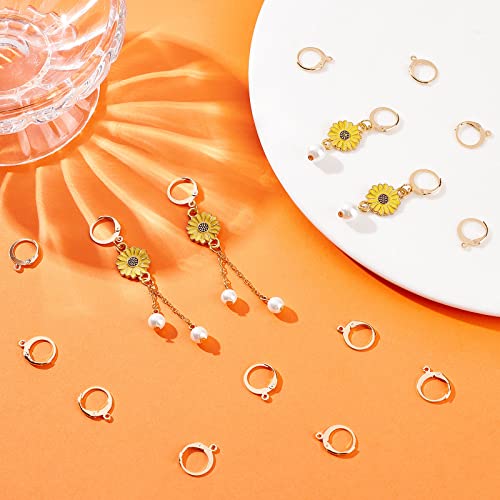 Beebeecraft 1 Box 50Pcs Leverback Earring Hooks 24K Gold Plated Round French Earring Hooks Earwire Findings 14.5x12mm for DIY Jewellery Earring Making - Image 4