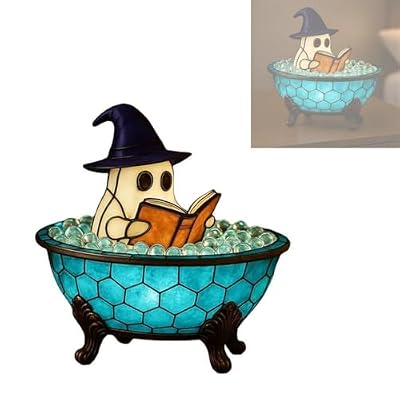 Fecisumkeji Halloween Ghost Bubble Bath Lamp, Cute Ghost Reading Night Light, Waterproof Ghost Lamp for Halloween Bathroom Decor, Desktop Nightlight for Home Desk Party Book Lovers