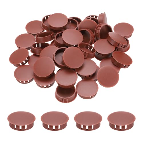 MECCANIXITY 64PCS 35mm(1 3/8") Red Brown Plastic Hole Plugs, Flush Type Panel Hole Plugs Insert End Caps for Locking Hole Tubes Furniture Cabinet