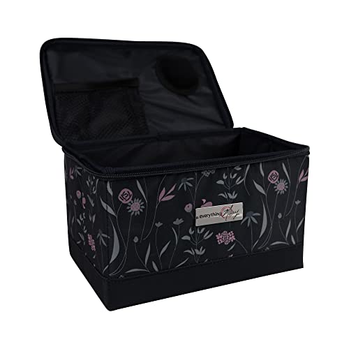 Everything Mary Collapsible Sewing Kit Organizer Box, Pink & Grey Floral - Supplies Storage Basket for Supplies and Accessories - Organization for Thread, Needles, Notions & Scissors, Pink & Grey