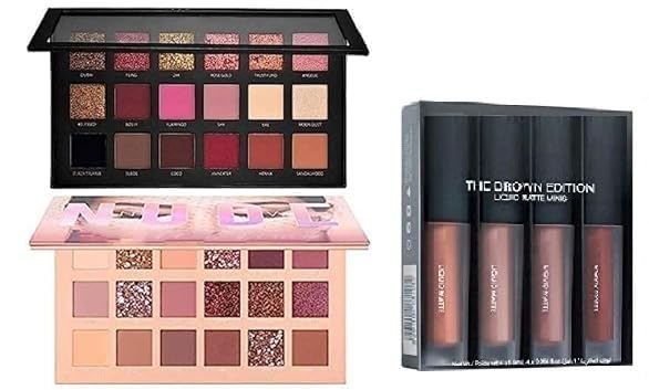 just tya | luxury eyeshadow palette set with 18 shades rose gold remastered and nude edition with 4 mini lip colors nude edition, matte and shimmer finishes